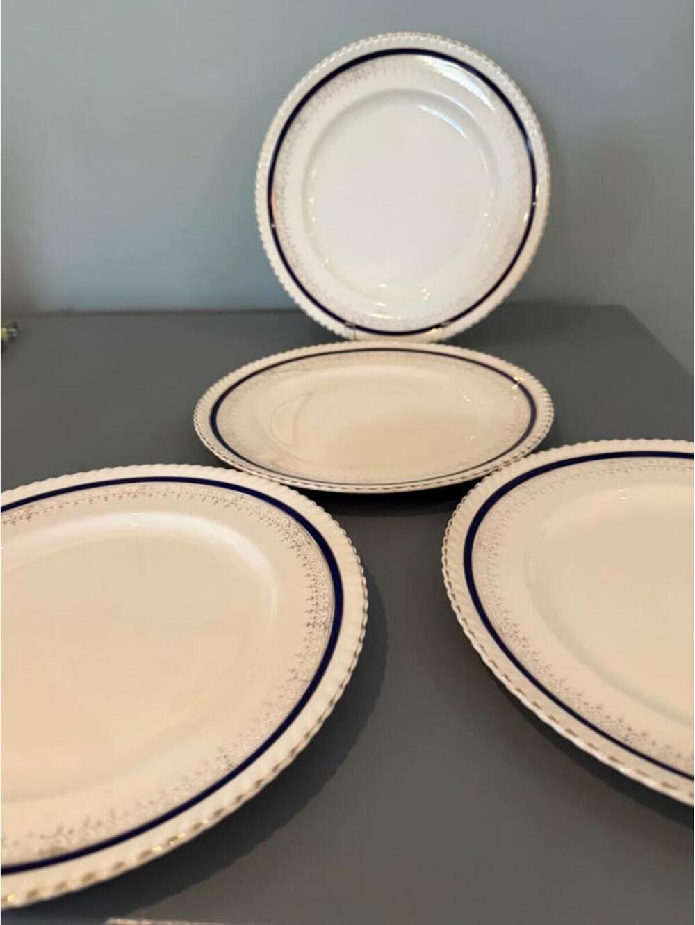 Vintage Johnson Bros Old English Plates - 4 pc Set blue white and gold